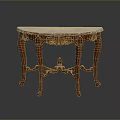 Antique Wooden Console Table With Ornate Carved Legs And Marble Top