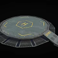 Futuristic Circular Platform With Hexagonal H Symbol Yellow Lines And Grid Base 3d model