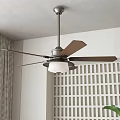 Modern Living Room Metallic Ceiling Fan Light Fixture With Blades Gray Curtains White Wall