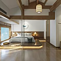 Traditional Hotel Guest Room Interior With Wooden Beams Lantern Light Comfortable Bed And Wooden Floor