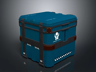 Blue Heavy Duty Equipment Container With Straps And White Logo Design For Storage 3d model