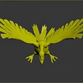 Vibrant Fantasy Bird Character with Red Wings Green Edges and Yellow Tail Feathers