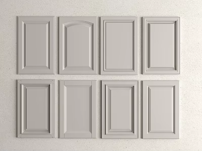 Various Light Gray Cabinet Door Panel Designs With Different Styles On Textured Wall 3d model