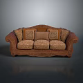 Traditional Brown Sofa With Patterned Cushions And Curved Arms Design