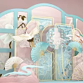 Traditional Chinese Paper Art Decor With Crane Fans Bamboo And Screen