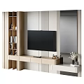 Modern TV Background Wall Design With Wooden Cabinet Striped Wall And Decorative Ornaments