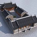 Ancient Chinese Architecture With Traditional Tiled Roofs Central Courtyard And Wooden Structure