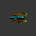 Turquoise Fantasy Sword with Wooden Hilt and Green Accent Details in Decorative Design