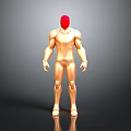 Detailed Golden Humanoid Model With Red Head In Standing Pose 3D Sculpture