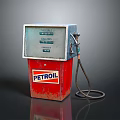 Vintage Red PETROIL Petrol Pump With Gasoline Regular Fuel Labels And Fuel Nozzle Hose