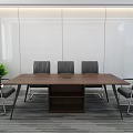 Modern Conference Room Interior With Wooden Table Gray Chairs White Walls And Green Plant