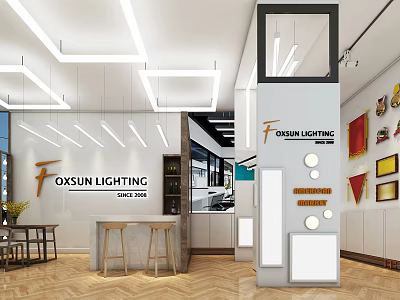 Oxsun Lighting Store Showroom With Modern Interior Lighting Products Display Counter And Seating Area 3d model