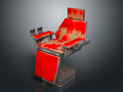 Stylish Vibrant Red Chair With Metallic Frame Armrests And Backrest Design 3d model