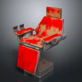 Stylish Vibrant Red Chair With Metallic Frame Armrests And Backrest Design