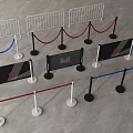 Assorted Metal Crowd Control Barriers With Red Blue Ropes And Logo Panels 3d model
