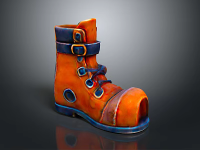 Orange Boot Shaped Household Item With Blue Straps And Hole Design 3d model