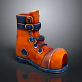 Orange Boot Shaped Household Item With Blue Straps And Hole Design