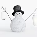Winter Holiday Decorative Snowman With Black Hat Holding White Lanterns On Arms