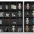 Modern Display Shelves With Colorful Bearbrick Figures And Decorative Items 3d model