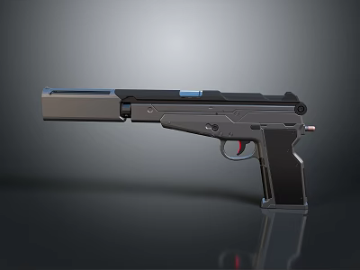 Futuristic Black Pistol With Metallic Barrel Blue Accent And Ergonomic Grip Design 3d model
