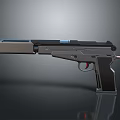 Futuristic Black Pistol With Metallic Barrel Blue Accent And Ergonomic Grip Design