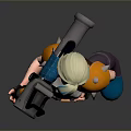 Blonde Game Character With Orange White Top Purple Pants Blue Boots Holding Blue Light Weapon