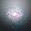 Spiral Galaxy in Deep Space with Bright Core Pink and Blue Nebulas and Scattered Stars