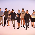 Group of Diverse People Walking Together Wearing Stylish Casual Outfits
