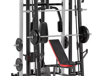 Multi functional Home Gym Equipment With Barbell Weight Bench And Black Red Metal Frame 3d model