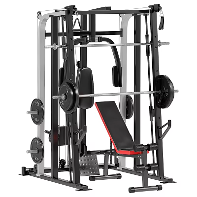 Multi functional Home Gym Equipment With Barbell Weight Bench And Black Red Metal Frame 3d model