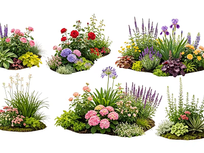 Colorful Mixed Plant Combinations With Roses Lavender And Hydrangeas In Garden 3d model