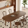Modern Wooden Dining Table And Chairs Set In Kitchen With Tile Wall And Cabinets
