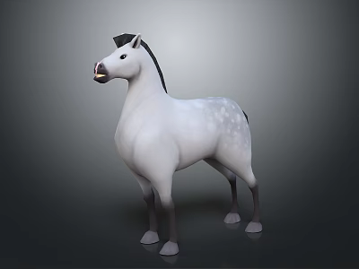 Realistic White Horse 3D Model with Black Mane and Spotted Coat 3d model
