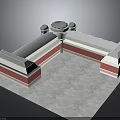 Red And White Architectural Building Model With Dome Roof And Rectangular Structure 3d model