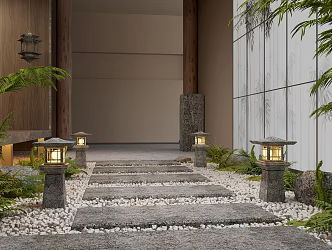 Modern Tingbu Green Slab Pebbles Gravel Landscape Green Planting Chinese Chandelier External Decorative Cabinet 3d model