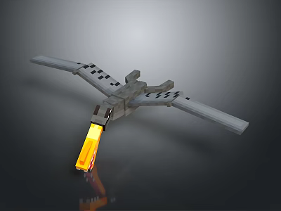 Metallic Flying Animal With Checkerboard Pattern Wings And Tail Flame Emission In Flight 3d model