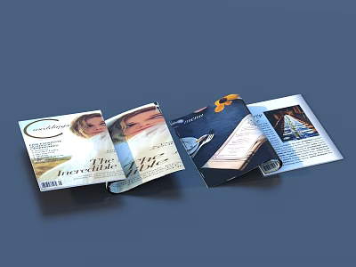Open Magazine Pages Display Colorful Photos Text And Design Elements 3d model