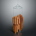Lush Green Garden Plant With Hanging Copper Tube Wind Chime Decoration