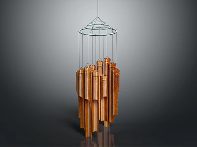 Lush Green Garden Plant With Hanging Copper Tube Wind Chime Decoration 3d model