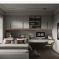 Modern Tatami Bedroom Interior with Built-in Cabinetry Desk Lighting and Decorative Art