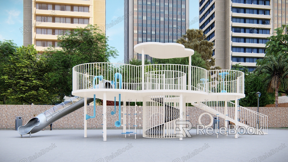 Modern slide children's play cloud platform model