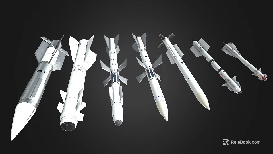 Various Military Weapons Collection Showcasing Different Missile and Rocket Models 3d model