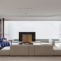 Modern Bright Open Plan Living And Dining Room With Panoramic Sea View And Elegant Furniture
