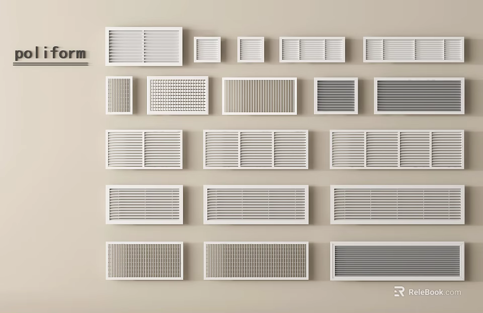 Lifiform Air Conditioner Vents with Various Styles and Designs on Beige Background 3d model 