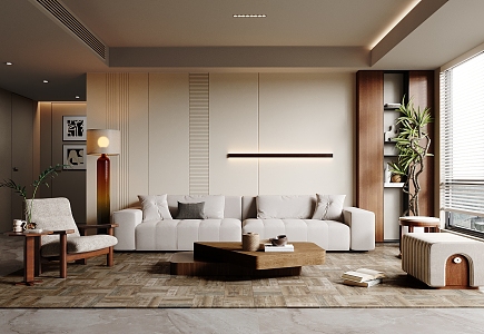 Modern Home Living Room & nbsp Sofa Coffee Table Set & nbsp Leisure Chair & nbsp Green Plant & nbsp Floor Lamp & nbsp 3d model