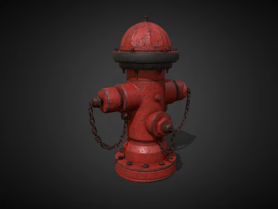 Red Rustic Public Fire Hydrant With Dome Top And Hanging Chains 3d model