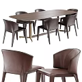 Sleek Rectangular Wooden Dining Table Set With Leather Upholstered Dining Chairs 3d model