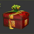 Elegant Red Clothing Apparel Gift Box With Yellow Rose And Double Happiness Symbol