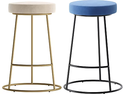 Modern Bar Stools With Beige Blue Velvet Seats And Gold Black Metal Frames 3d model