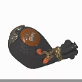 Traditional Chinese Black Sculpture with Brown Fu Character Panel Silver Accents and Rope Tassel Decoration
